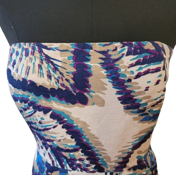 Banana Republic Graphic Print Strapless Silk Dress Size 4 - Picture 2 of 5